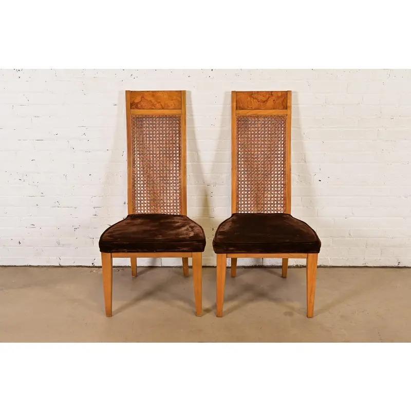Milo Baughman Style Mid-Century Modern Burl Wood Dining Chairs by Lane, Pair (Moderne der Mitte des Jahrhunderts) im Angebot
