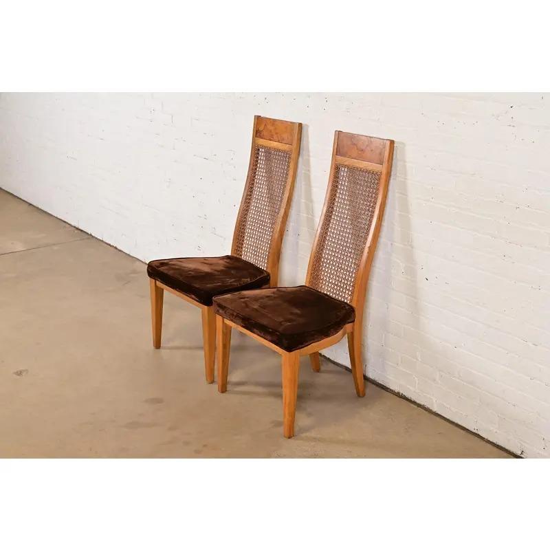 Milo Baughman Style Mid-Century Modern Burl Wood Dining Chairs by Lane, Pair (amerikanisch) im Angebot