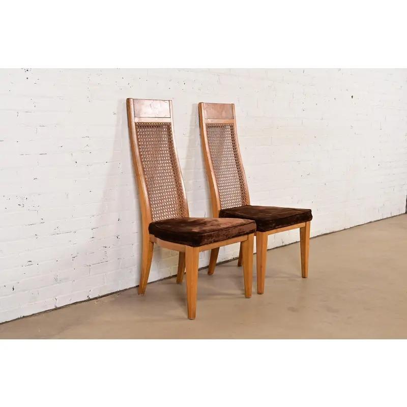 Milo Baughman Style Mid-Century Modern Burl Wood Dining Chairs by Lane, Pair im Zustand „Gut“ im Angebot in South Bend, IN