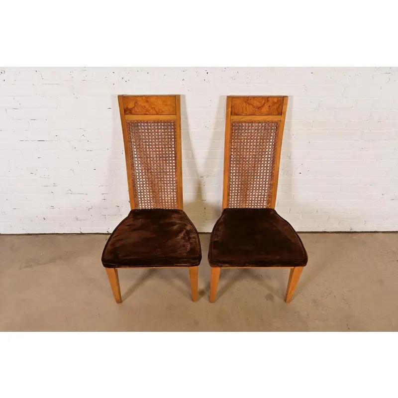 Milo Baughman Style Mid-Century Modern Burl Wood Dining Chairs by Lane, Pair (Ende des 20. Jahrhunderts) im Angebot