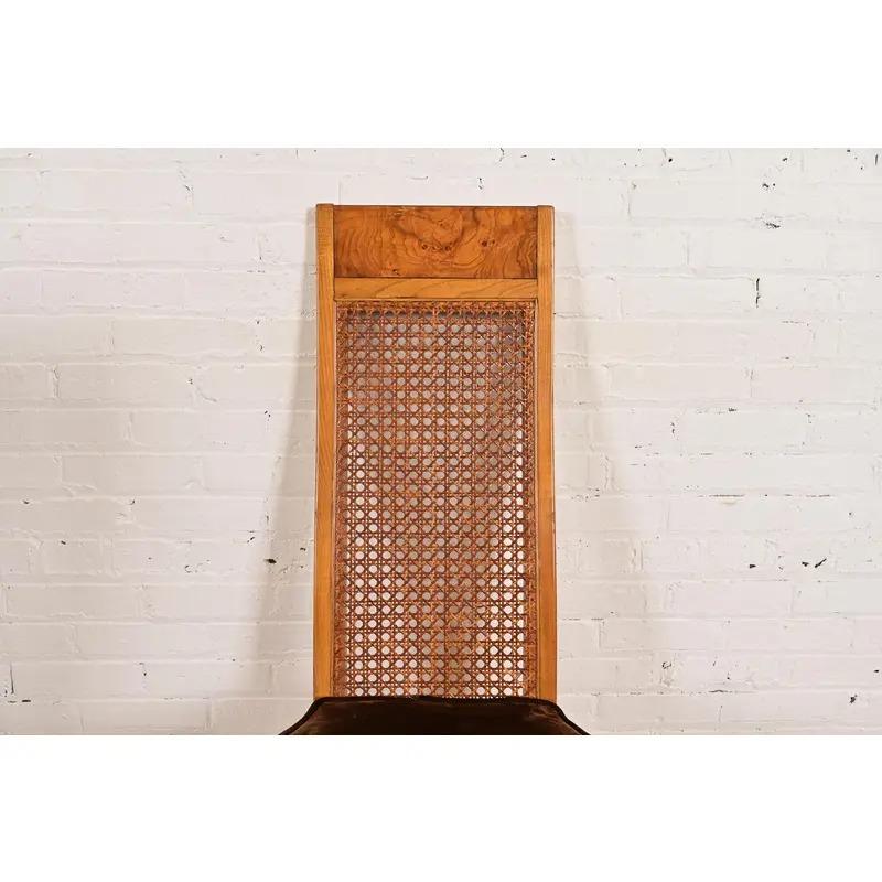 Milo Baughman Style Mid-Century Modern Burl Wood Dining Chairs by Lane, Pair (Samt) im Angebot