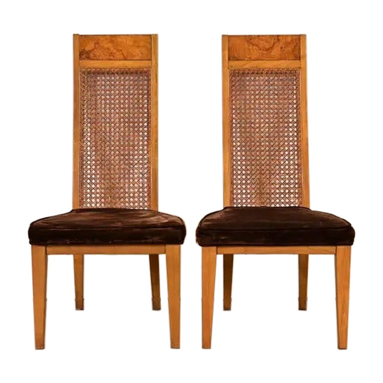 Milo Baughman Style Mid-Century Modern Burl Wood Dining Chairs by Lane, Pair im Angebot