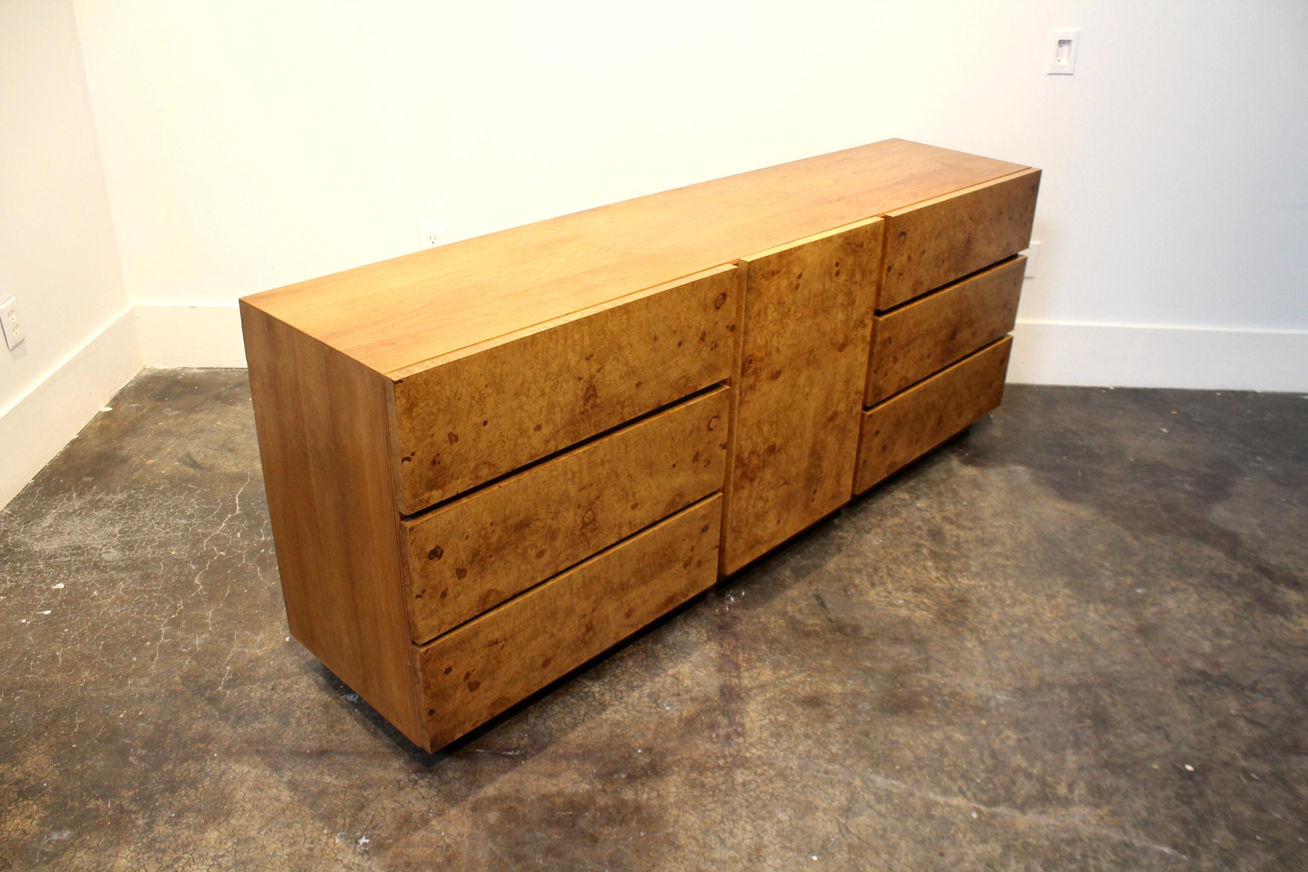 American Milo Baughman Style Mid-Century Modern Burl Wood Dresser for Lane Furniture