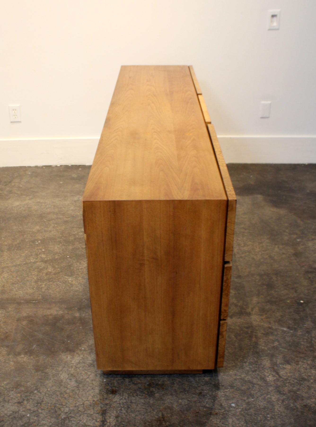 Veneer Milo Baughman Style Mid-Century Modern Burl Wood Dresser for Lane Furniture