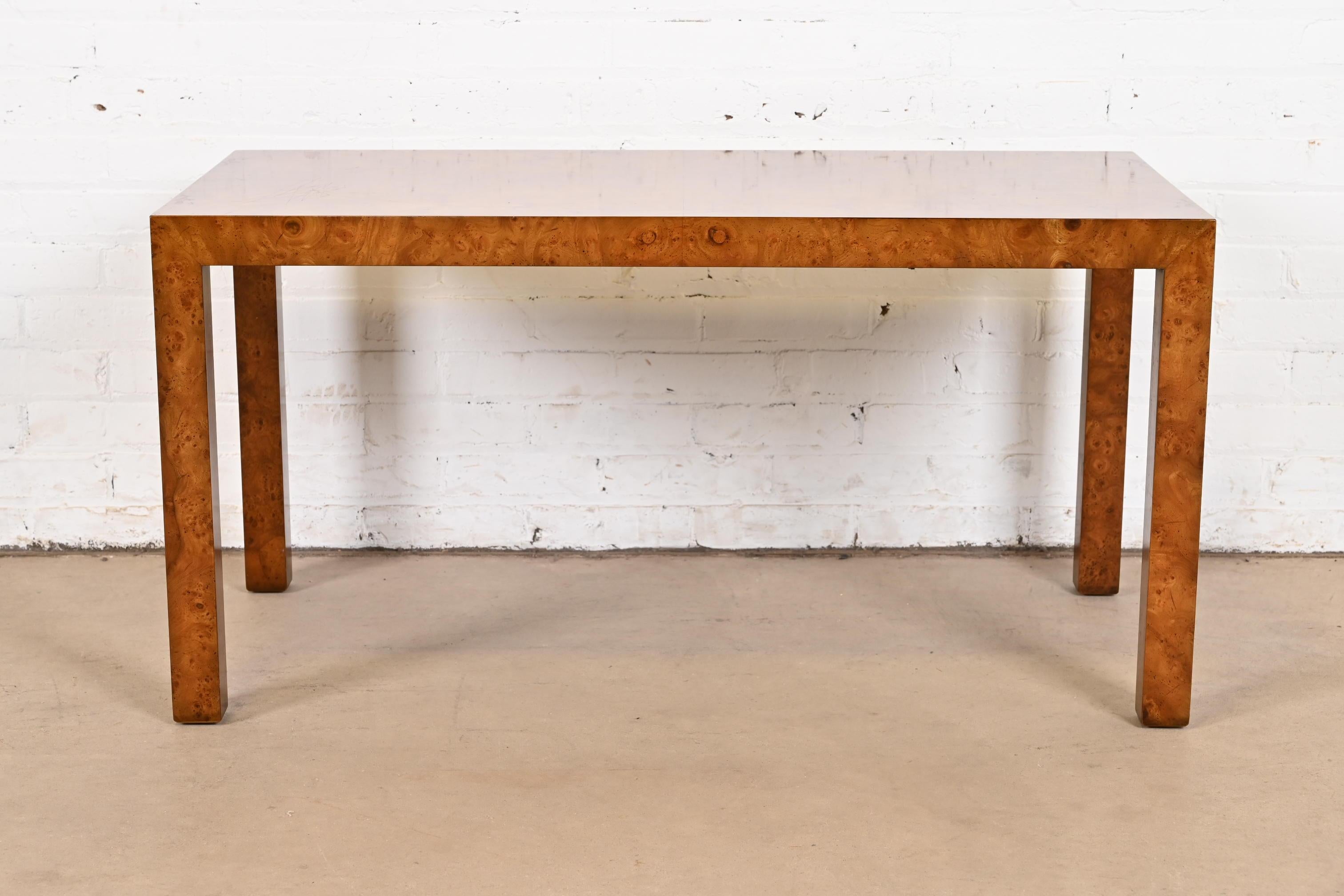 Mid-20th Century Milo Baughman Style Mid-Century Modern Burl Wood Parsons Console Table