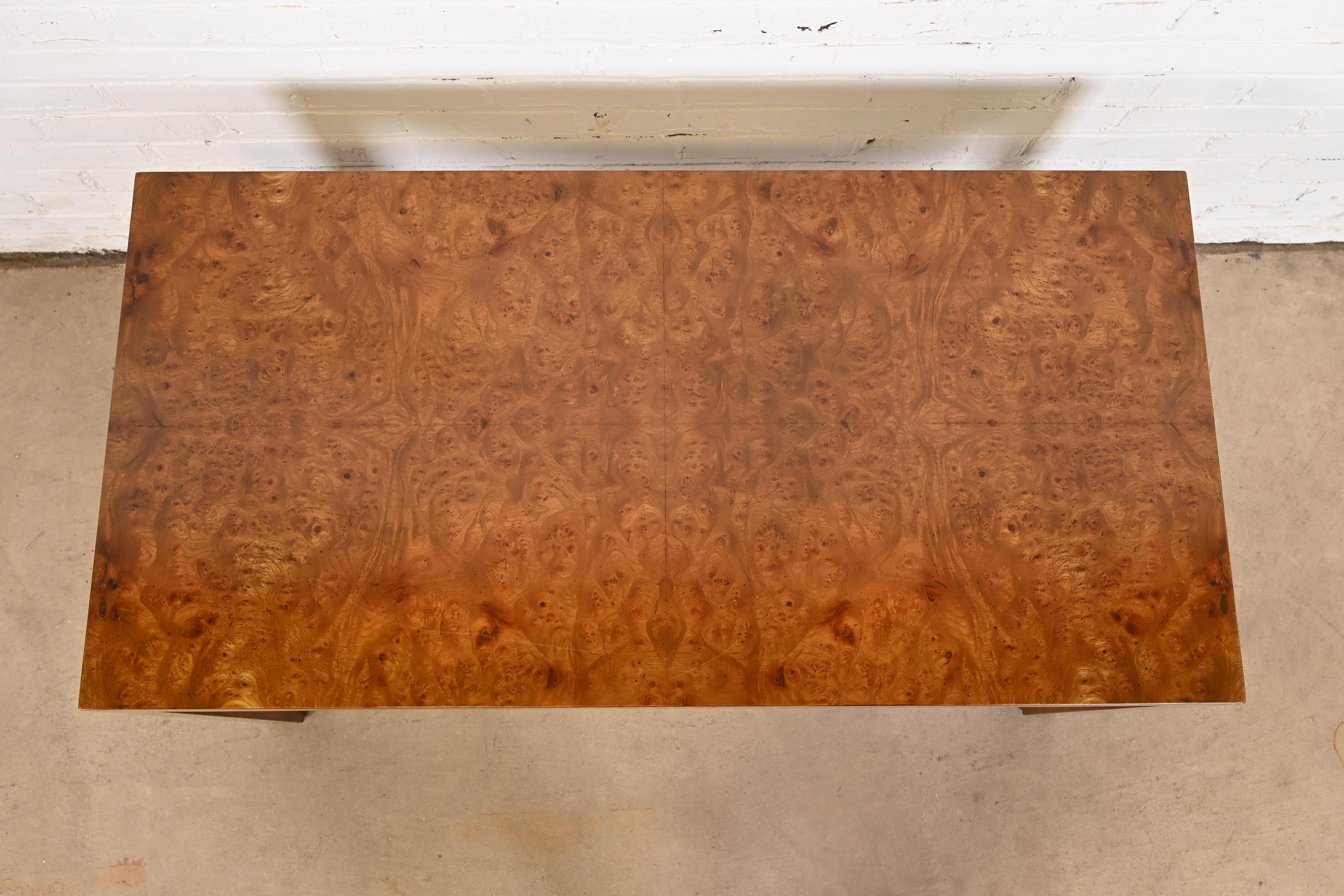 Milo Baughman Style Mid-Century Modern Burl Wood Parsons Console Table 1