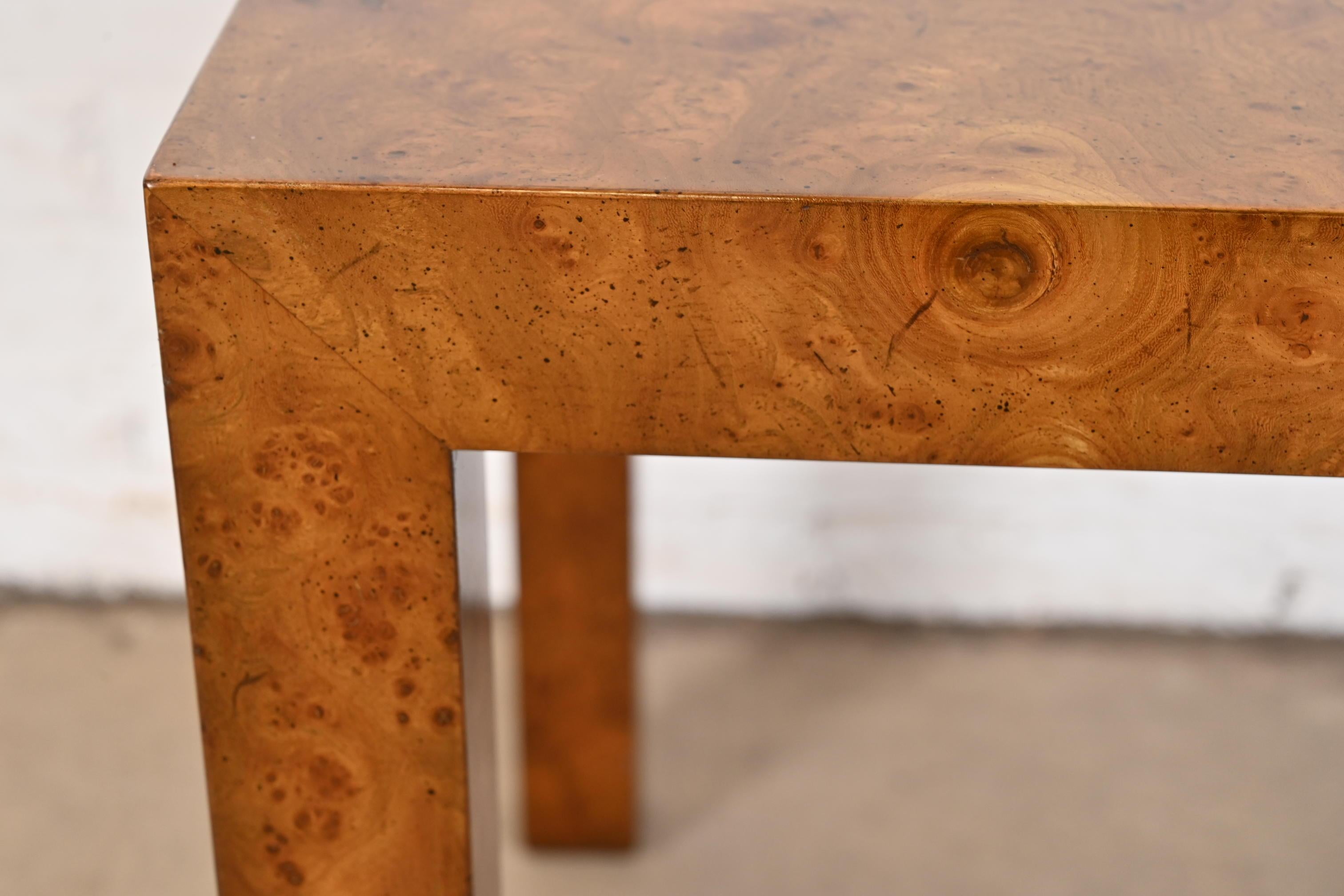 Milo Baughman Style Mid-Century Modern Burl Wood Parsons Console Table 3