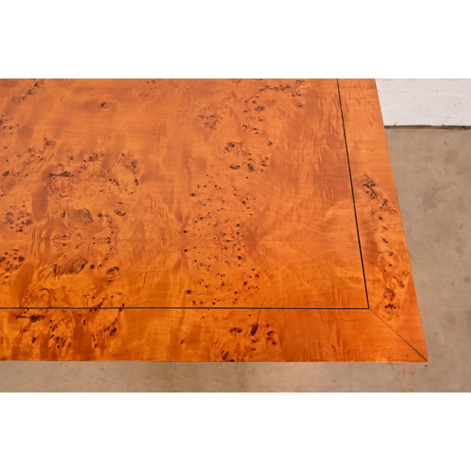 Milo Baughman Style Mid-Century Modern Burl Wood Parsons Extension Dining Table For Sale 7