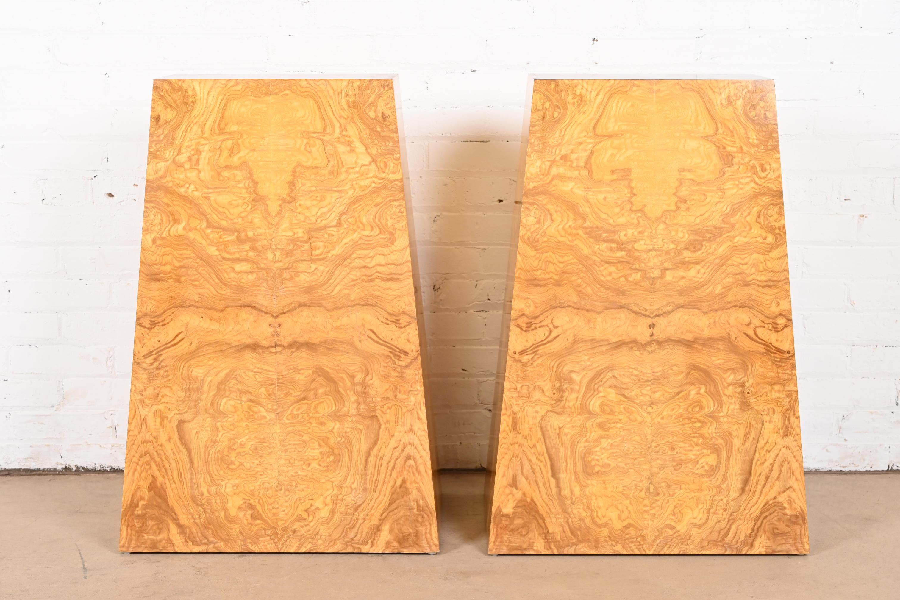 Milo Baughman Style Mid-Century Modern Burl Wood Pedestals, Pair For Sale 5