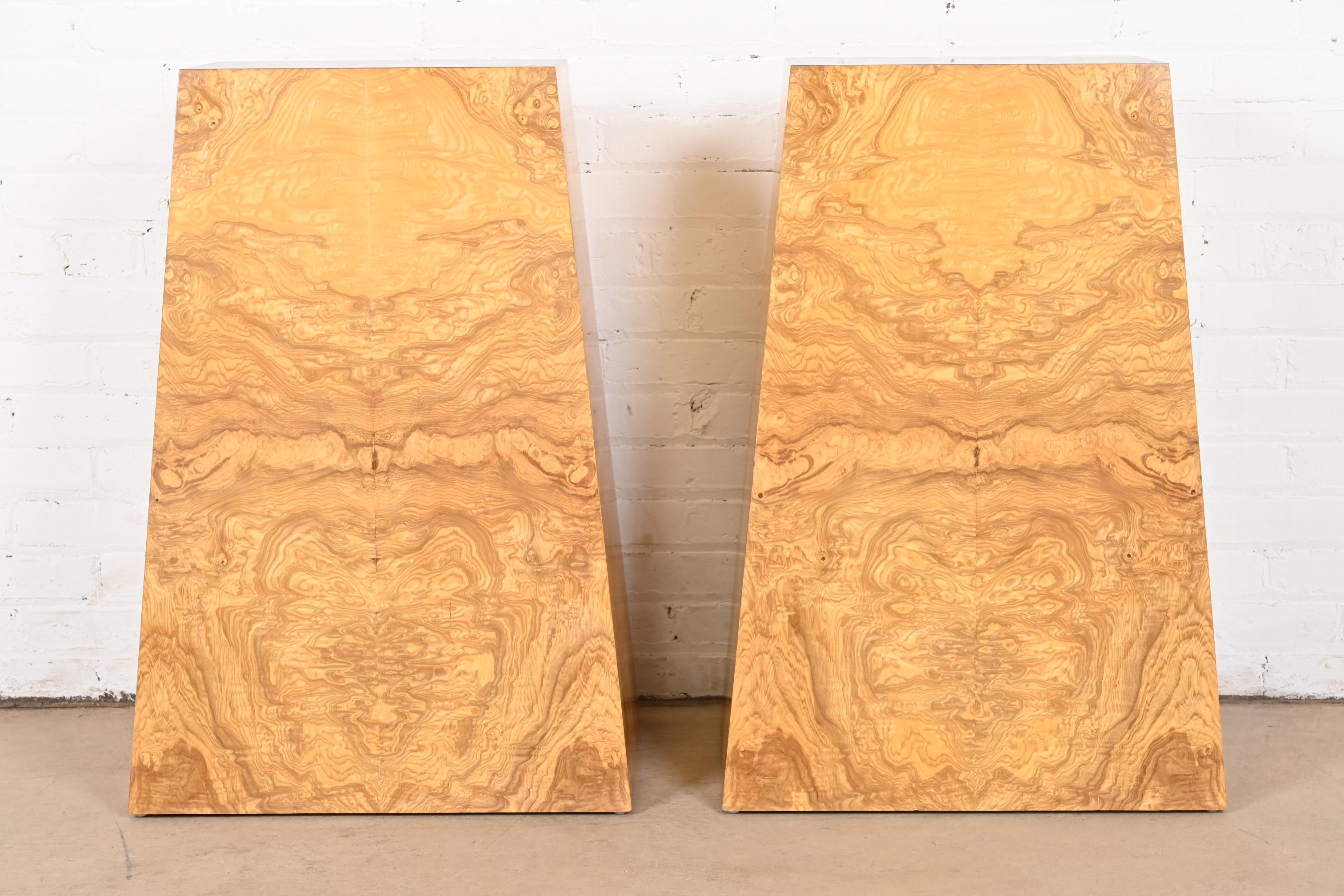 Milo Baughman Style Mid-Century Modern Burl Wood Pedestals, Pair In Good Condition For Sale In South Bend, IN