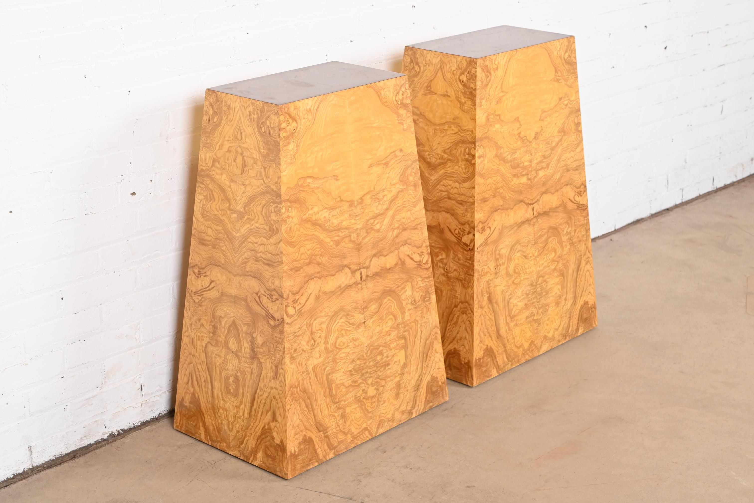 Milo Baughman Style Mid-Century Modern Burl Wood Pedestals, Pair For Sale 2
