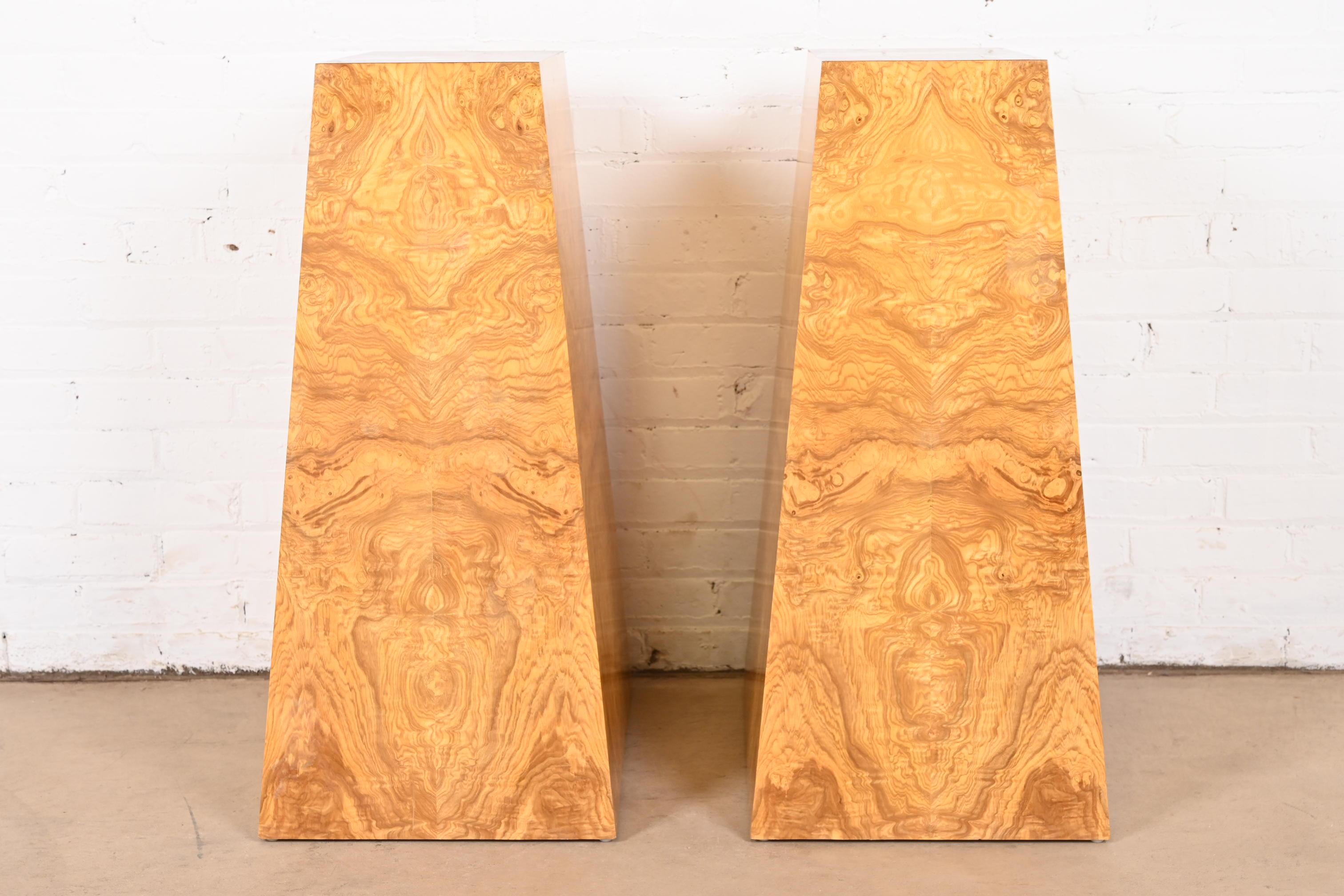 Milo Baughman Style Mid-Century Modern Burl Wood Pedestals, Pair For Sale 4