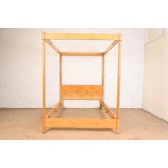 Milo Baughman Style Mid-Century Modern Burl Wood Queen Size Bed by Henredon