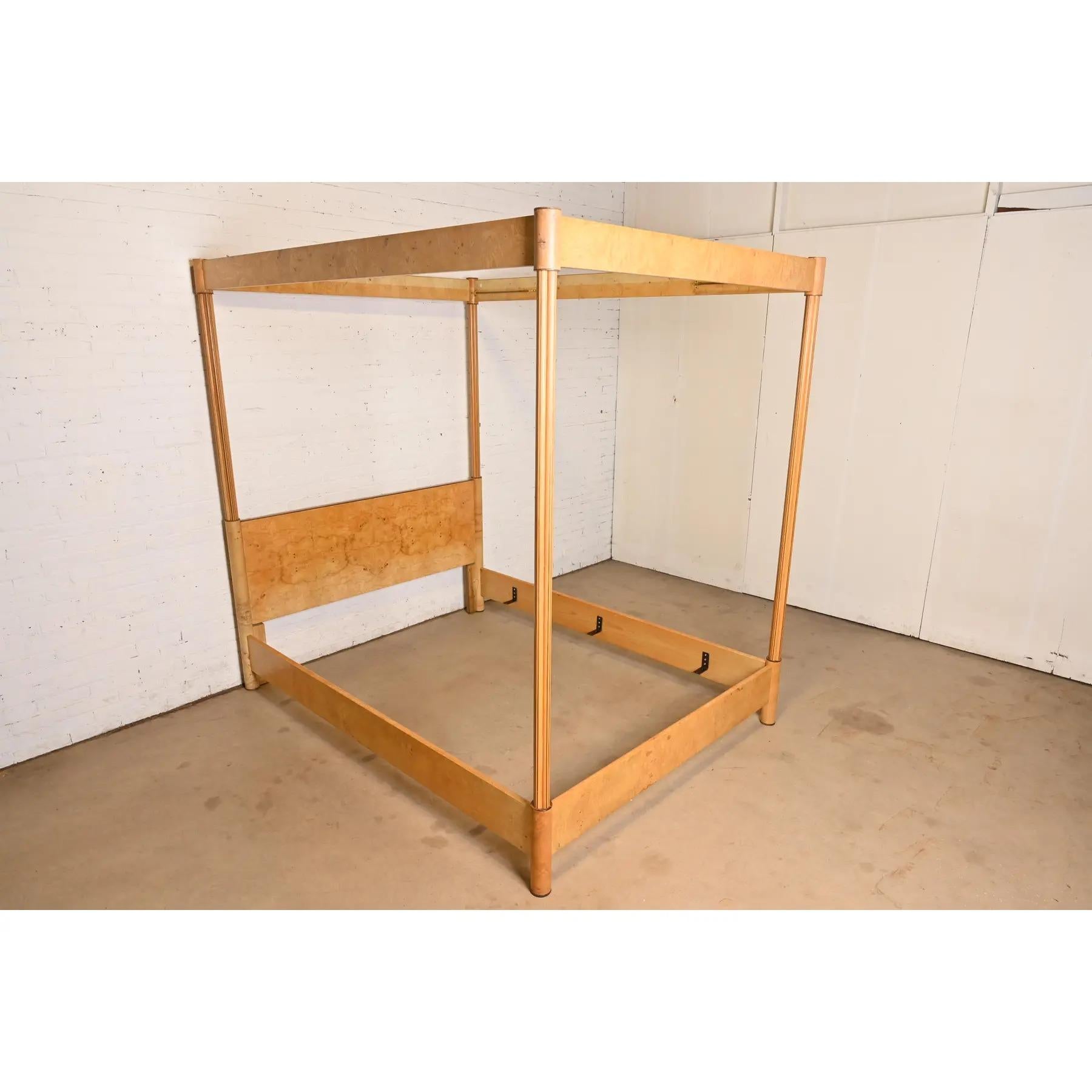 Late 20th Century Milo Baughman Style Mid-Century Modern Burl Wood Queen Size Bed by Henredon For Sale