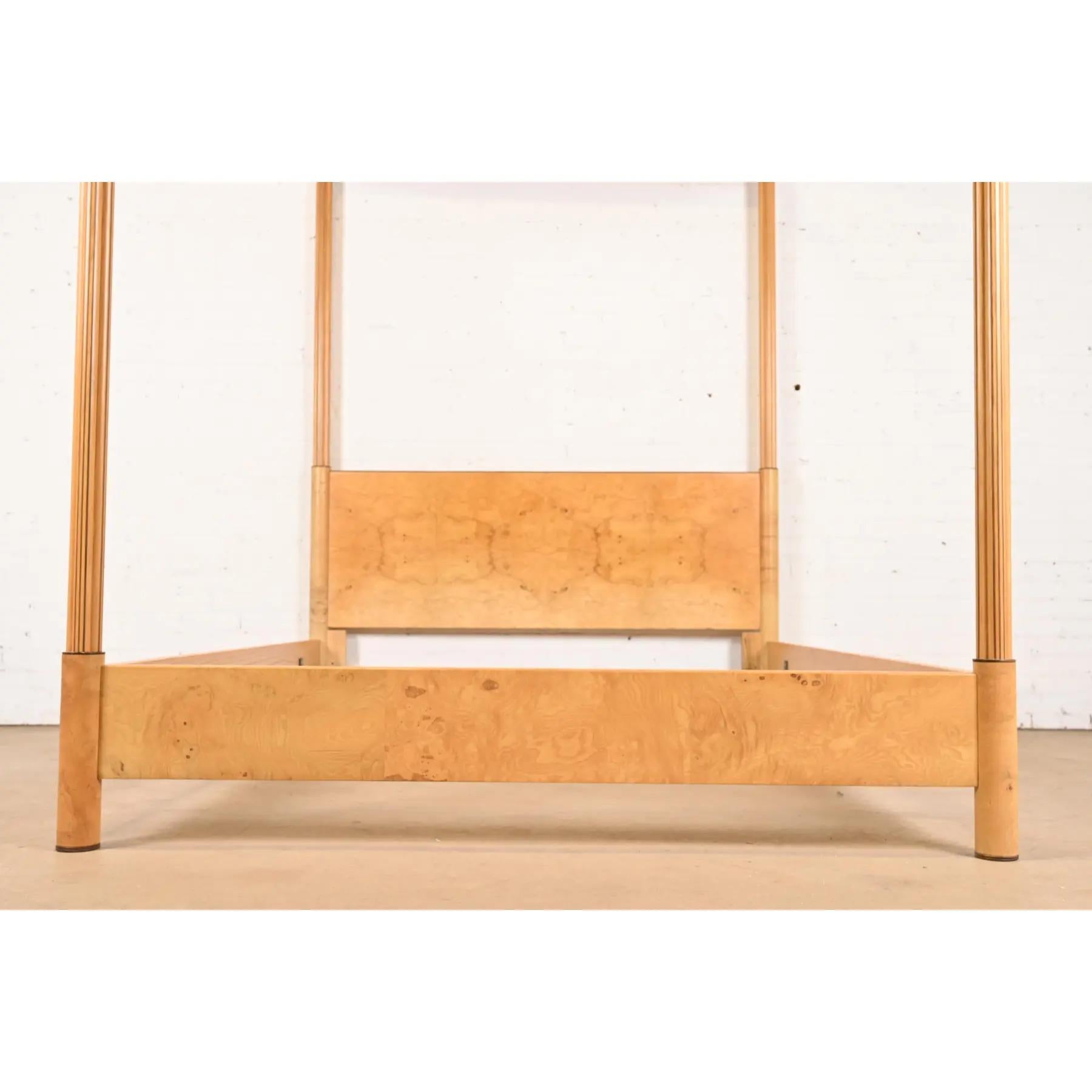 Milo Baughman Style Mid-Century Modern Burl Wood Queen Size Bed by Henredon For Sale 2