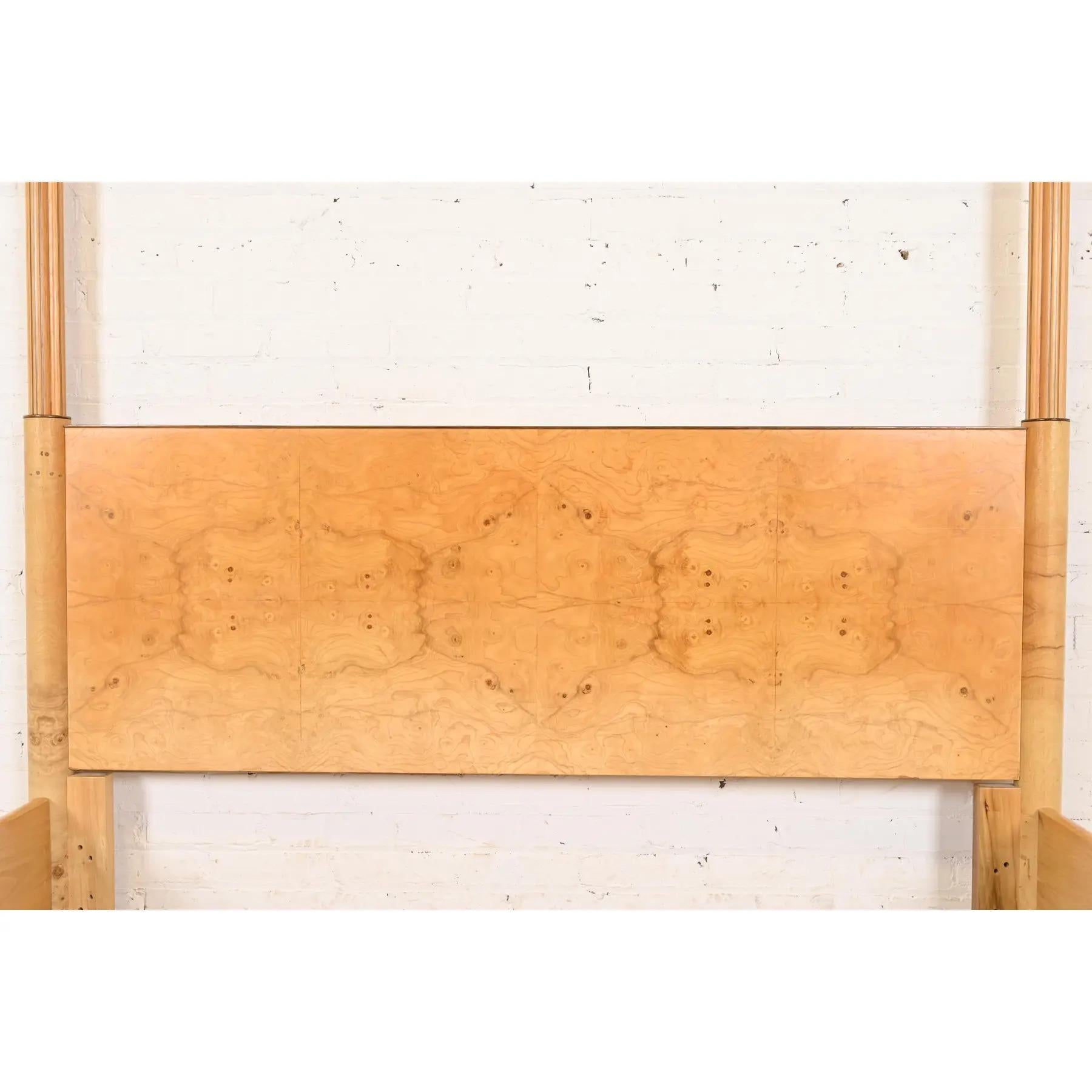 Milo Baughman Style Mid-Century Modern Burl Wood Queen Size Bed by Henredon For Sale 3