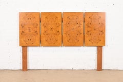 Milo Baughman Style Mid-Century Modern Burl Wood Queen Size Headboard, 1970s