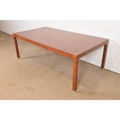 Milo Baughman Style Mid-Century Modern Burlwood Parsons Dining Table, Refinished