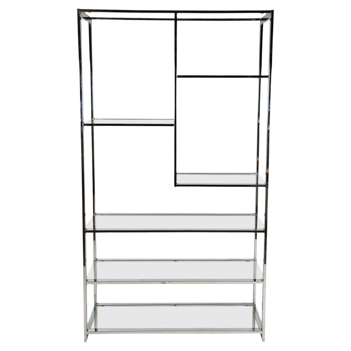 Milo Baughman Style Mid-Century Modern Chrome and Glass A-Symmetrical Étagère