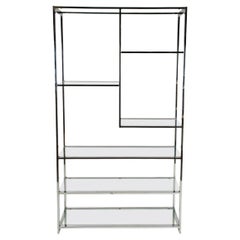 Étagère A-Simétrica de Cromo y Cristal Estilo Milo Baughman Moderno de Mediados de Siglo