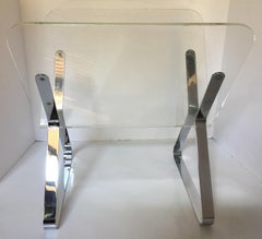 Milo Baughman Style Mid-Century Modern Chrome and Lucite Magazine Stand, 1960s