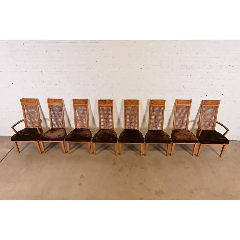 Velvet Milo Baughman Style Mid-Century Modern Dining Chairs by Lane, Set of Eight For Sale