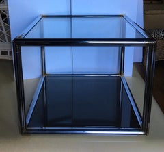 Milo Baughman Style Mid-Century Modern Metal and Glass Square Coffee Side Table