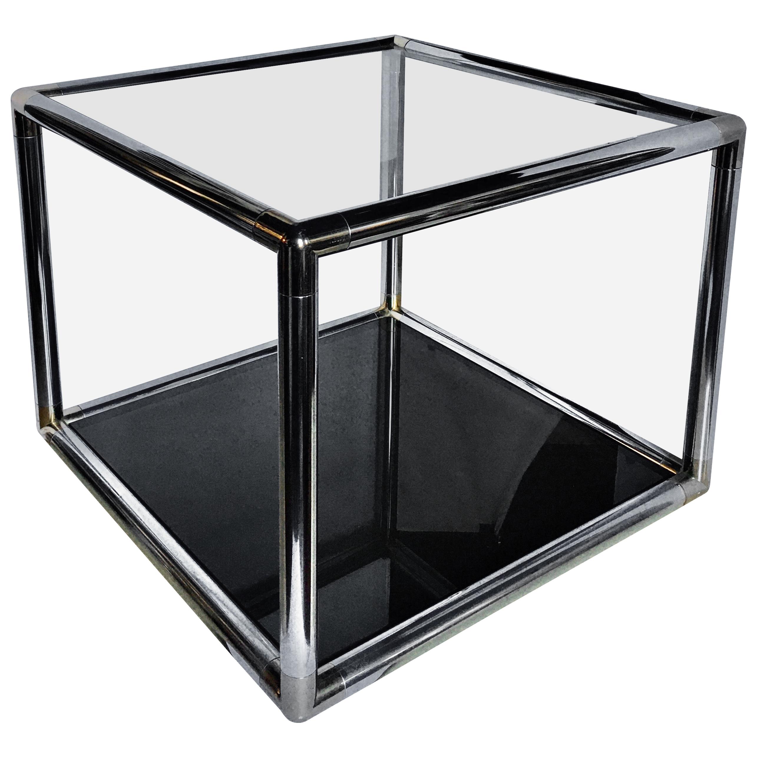 Milo Baughman Style Mid-Century Modern Metal and Glass Square Coffee Side Table
