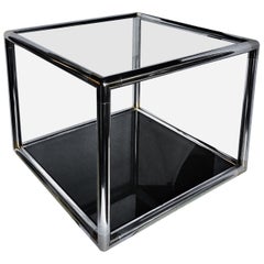 Vintage Milo Baughman Style Mid-Century Modern Metal and Glass Square Coffee Side Table