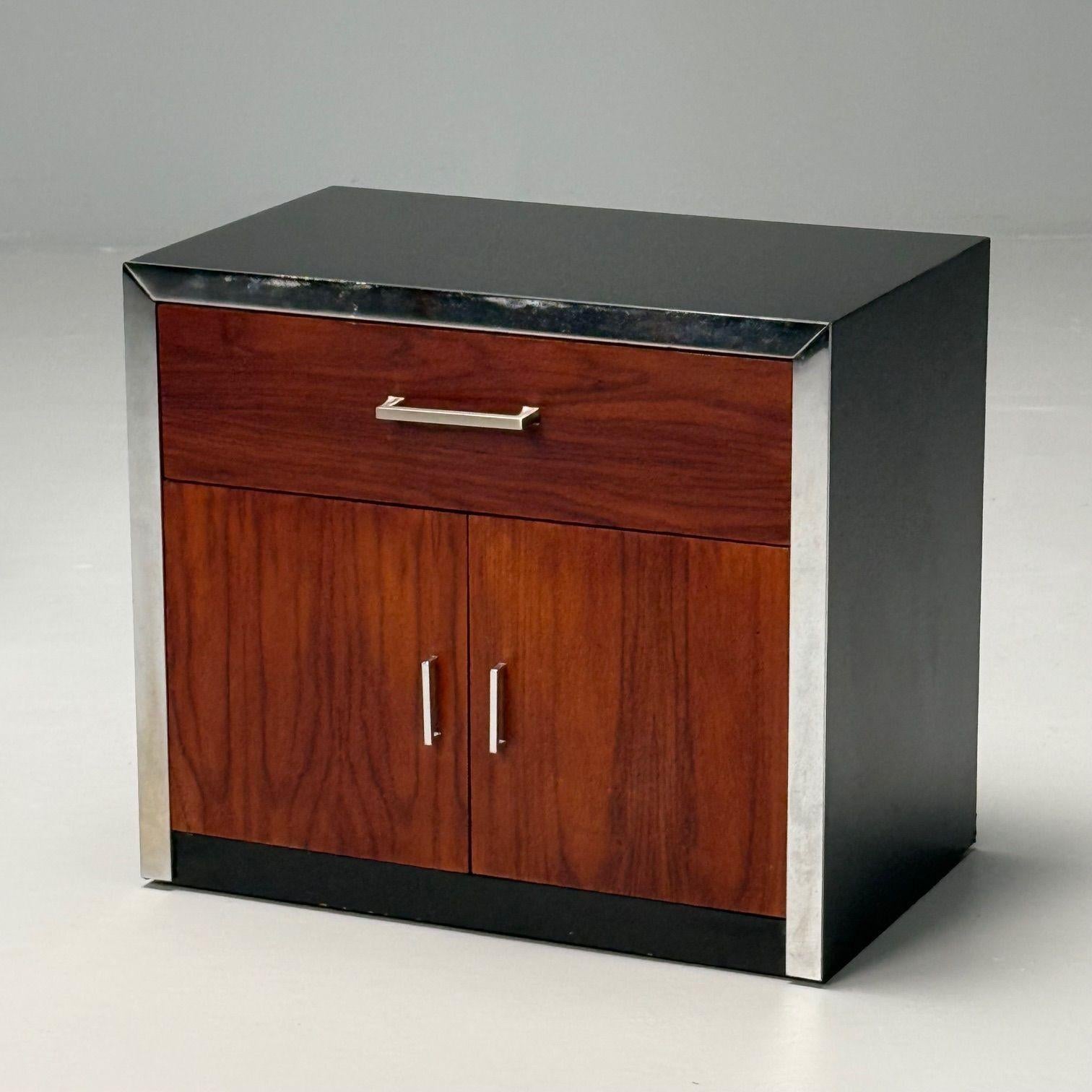 Chrome Tables de nuit de style Milo Baughman, mi-siècle moderne, bois de rose, chrome, années 1970 en vente