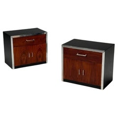 Milo Baughman Style, Mid-Century Modern, Nightstands, Rosewood, Chrome, 1970s
