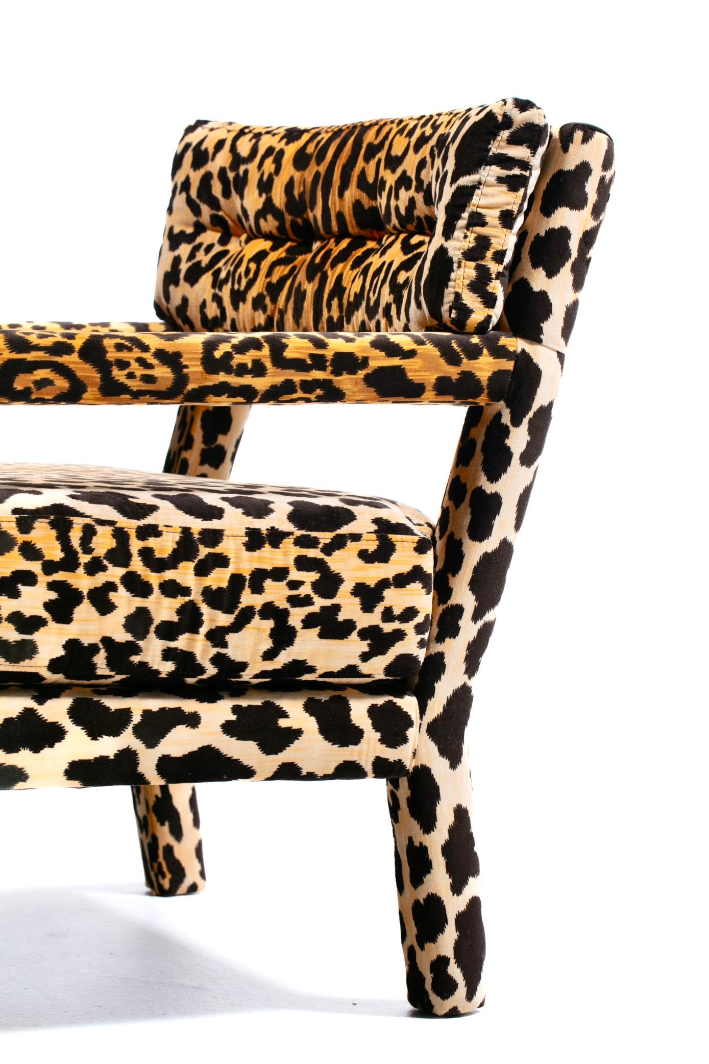 Milo Baughman Style Mid Century Modern Parsons Chair in Leopard Velvet c. 1970 4