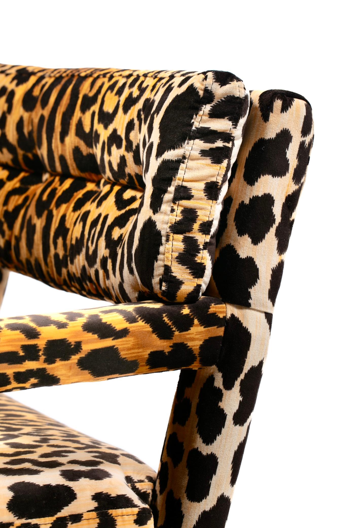 Milo Baughman Style Mid Century Modern Parsons Chair in Leopard Velvet c. 1970 5