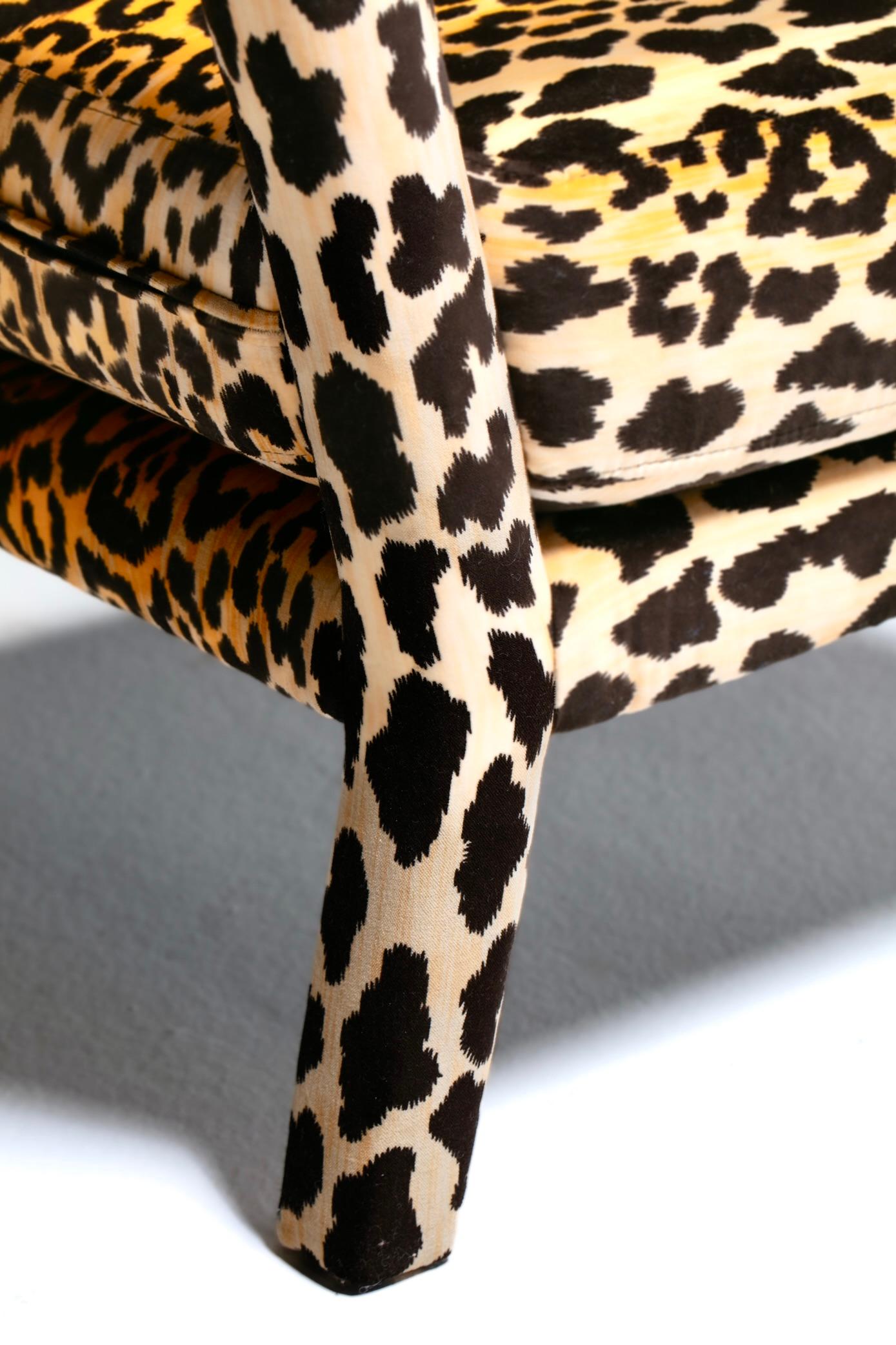 Milo Baughman Style Mid Century Modern Parsons Chair in Leopard Velvet c. 1970 7
