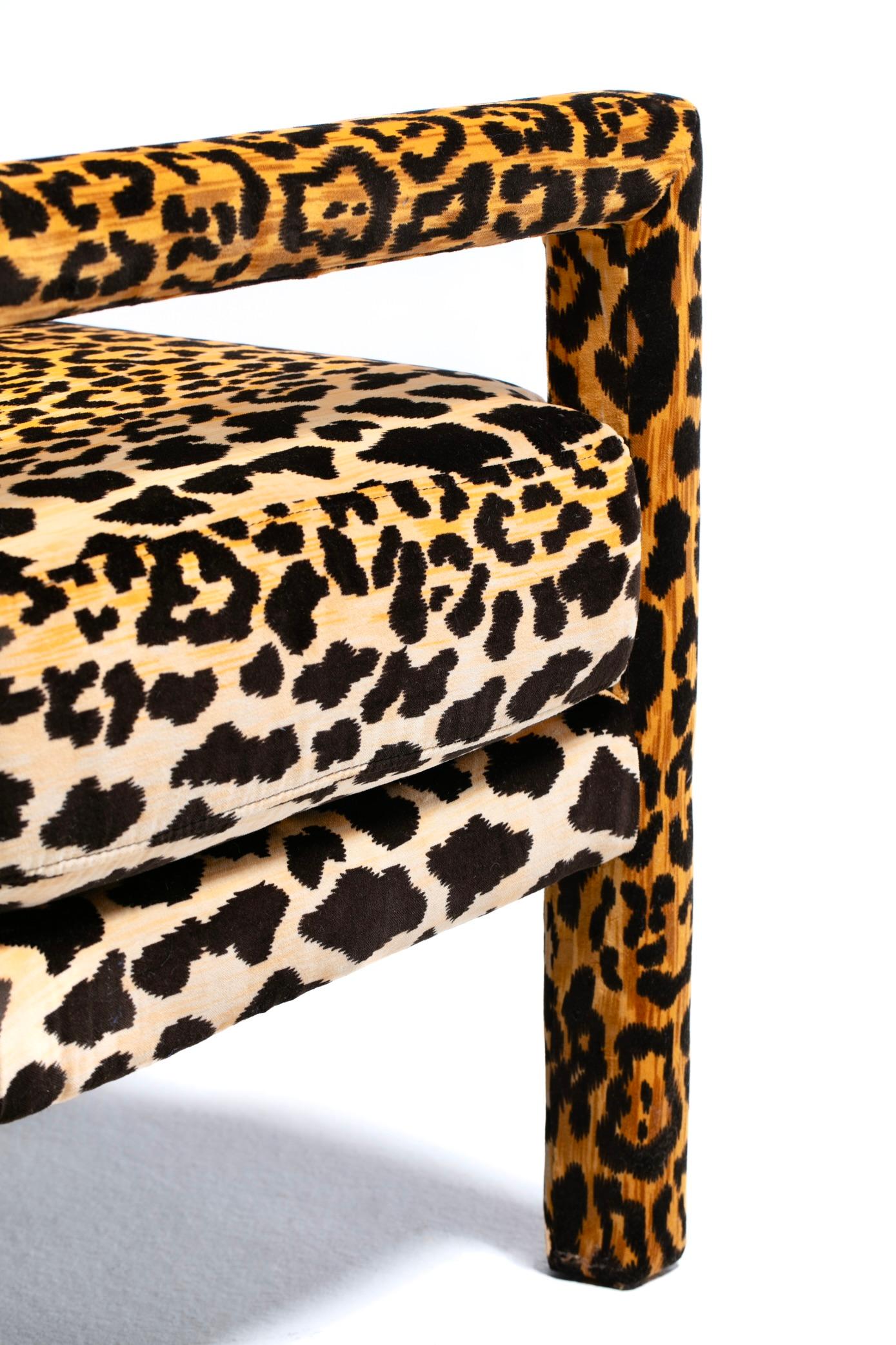 Milo Baughman Style Mid Century Modern Parsons Chair in Leopard Velvet c. 1970 8