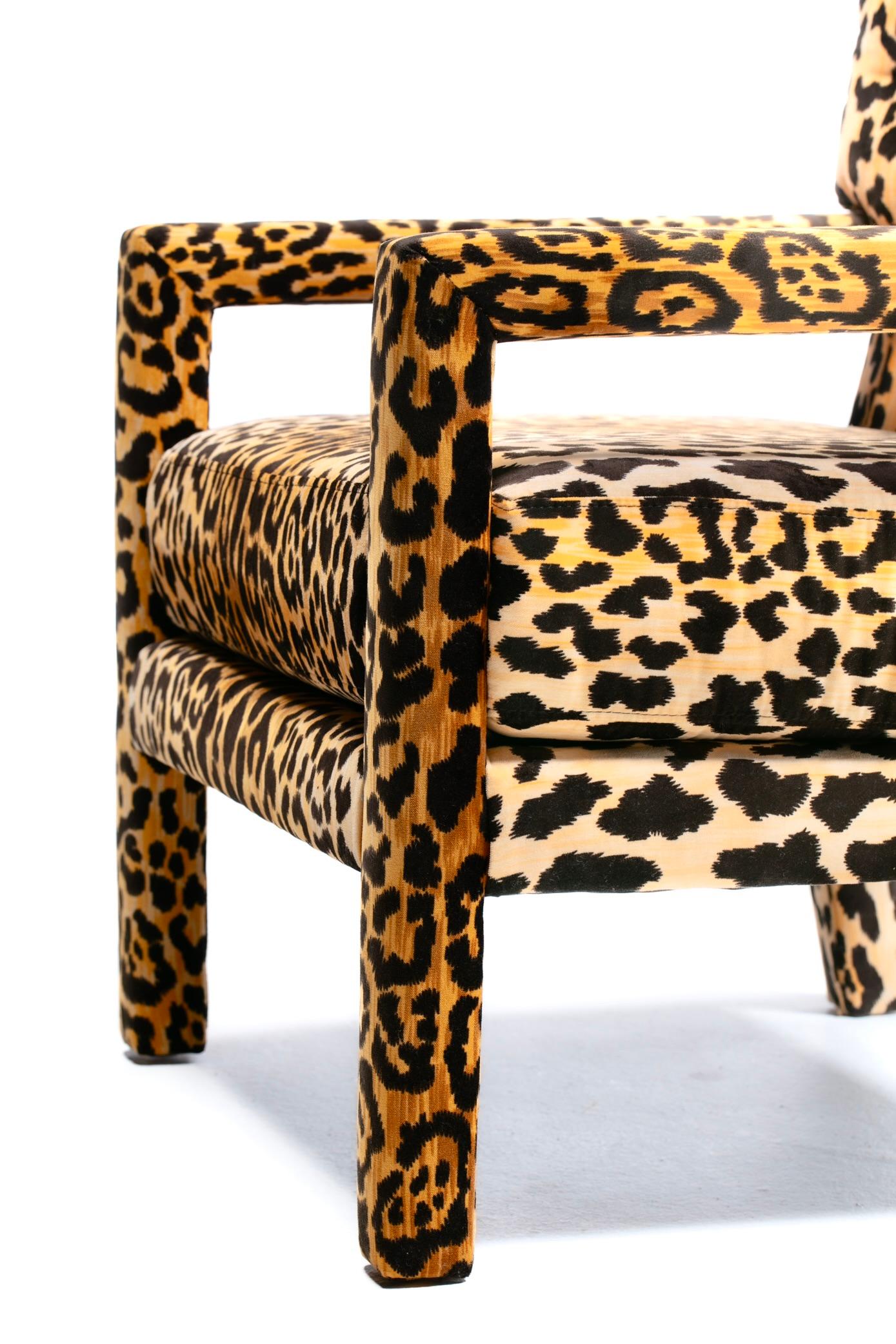 Milo Baughman Style Mid Century Modern Parsons Chair in Leopard Velvet c. 1970 9