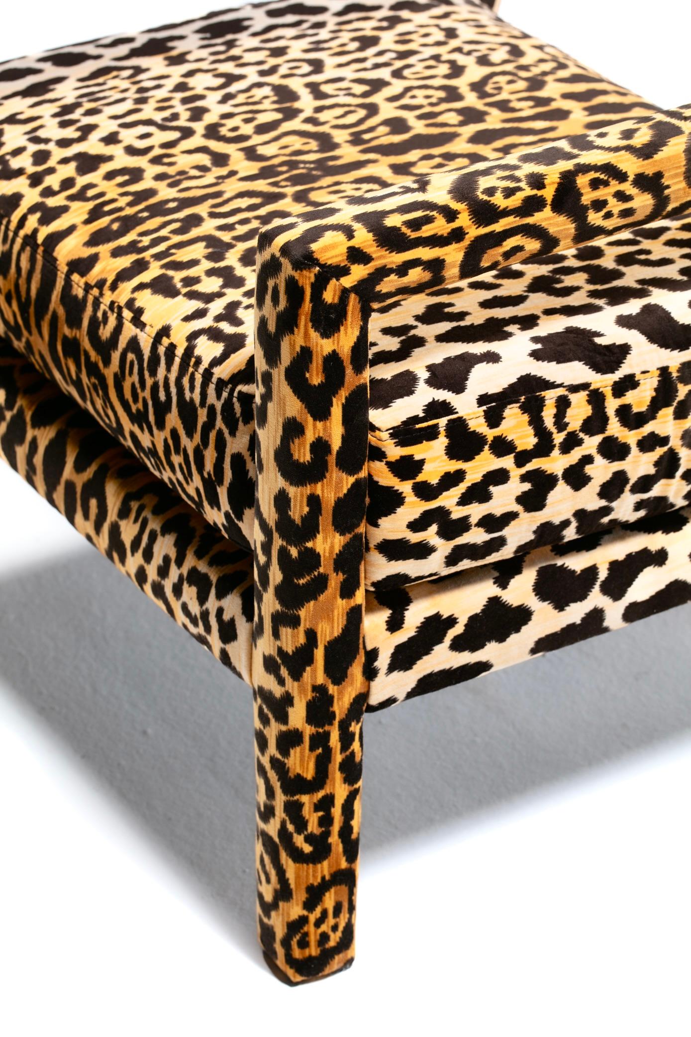 Milo Baughman Style Mid Century Modern Parsons Chair in Leopard Velvet c. 1970 10