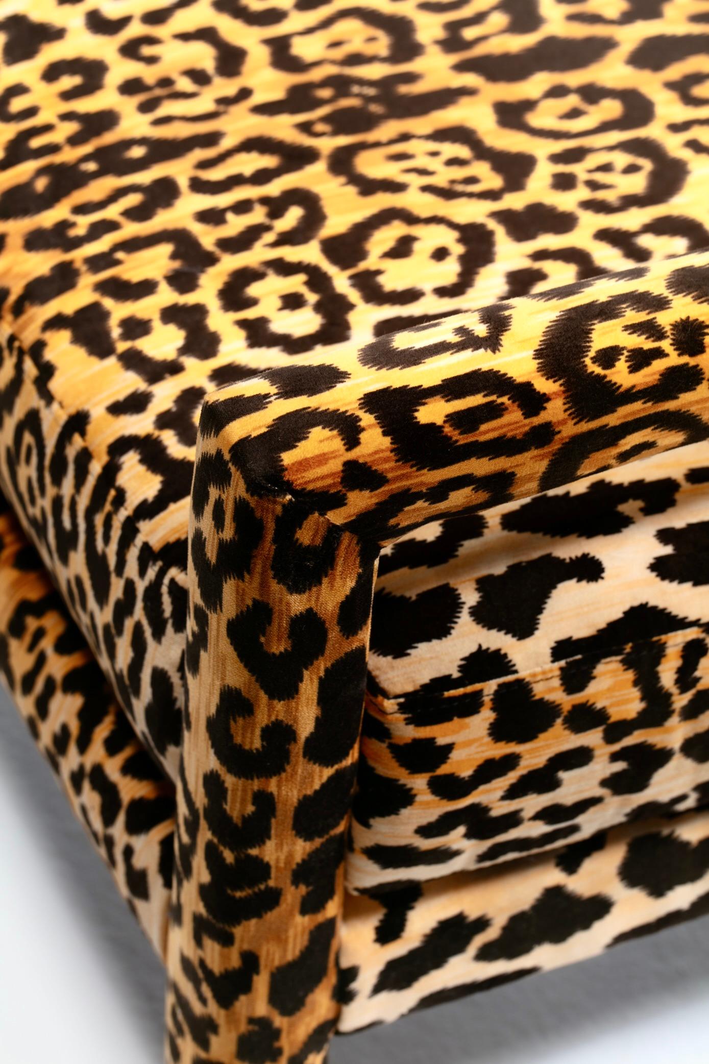 Milo Baughman Style Mid Century Modern Parsons Chair in Leopard Velvet c. 1970 11