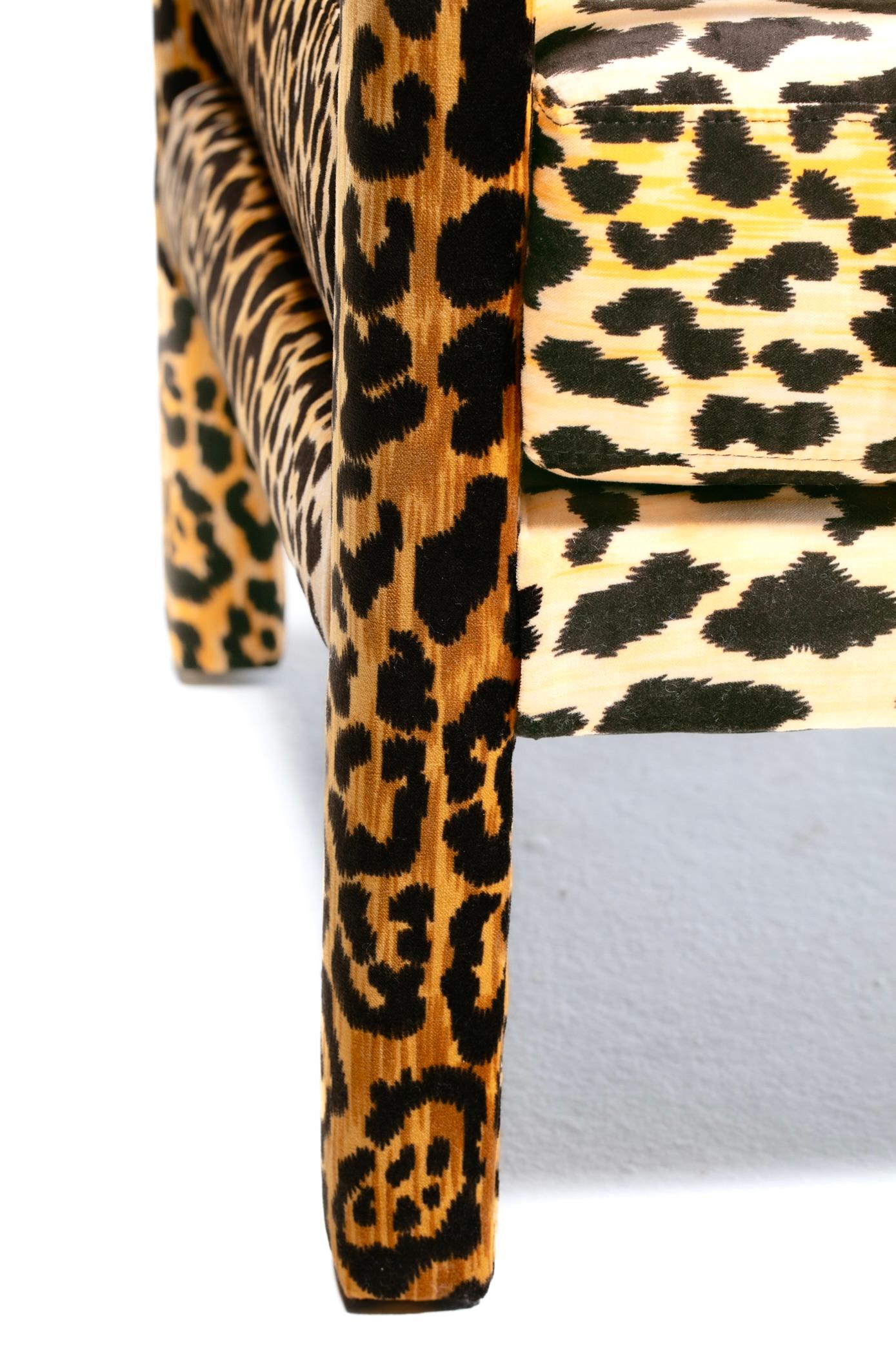 Milo Baughman Style Mid Century Modern Parsons Chair in Leopard Velvet c. 1970 12
