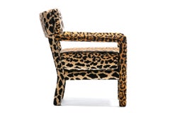 Chaise Parsons moderne du milieu du siècle dernier, style Milo Baughman, en velours léopard, vers 1970