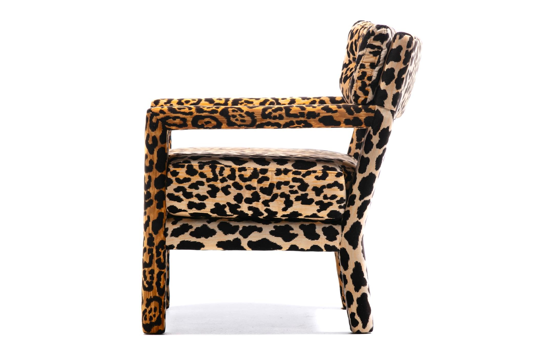 Late 20th Century Milo Baughman Style Mid Century Modern Parsons Chair in Leopard Velvet c. 1970