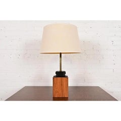 Milo Baughman Style Mid-Century Modern Teak and Brass Table Lamp, Circa 1960s