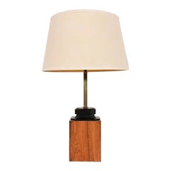 Milo Baughman Style Mid-Century Modern Teak and Brass Table Lamp, Circa 1960s