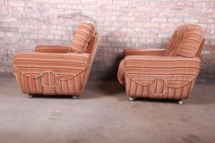 Milo Baughman Style Mid-Century Modern Upholstered Lounge Chairs, Pair