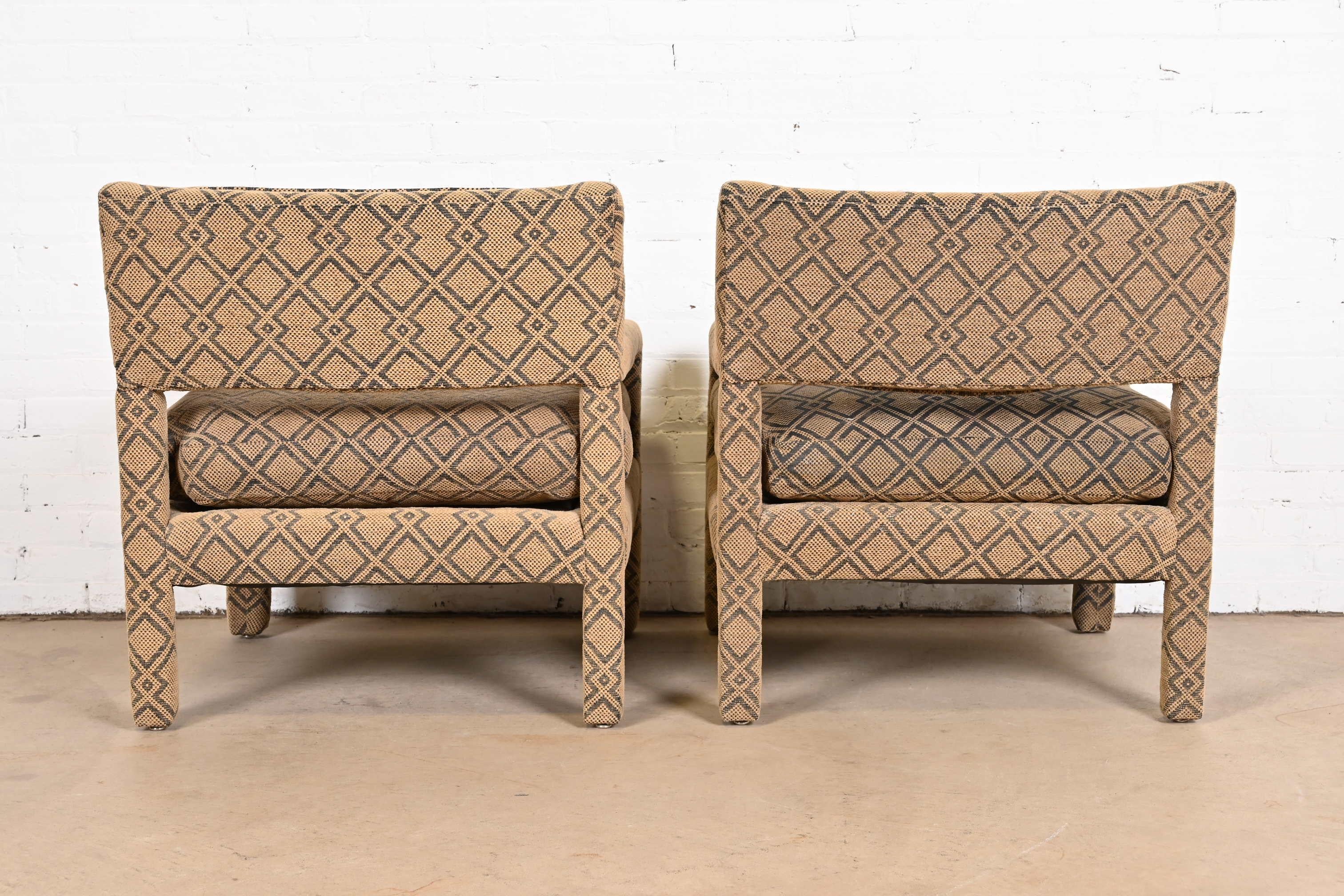 Milo Baughman Style Mid-Century Modern Upholstered Parsons Club Chairs, Pair 6
