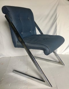 Milo Baughman Style Mid-Century Modern Z Chrome Cantilever Side Dining Chairs