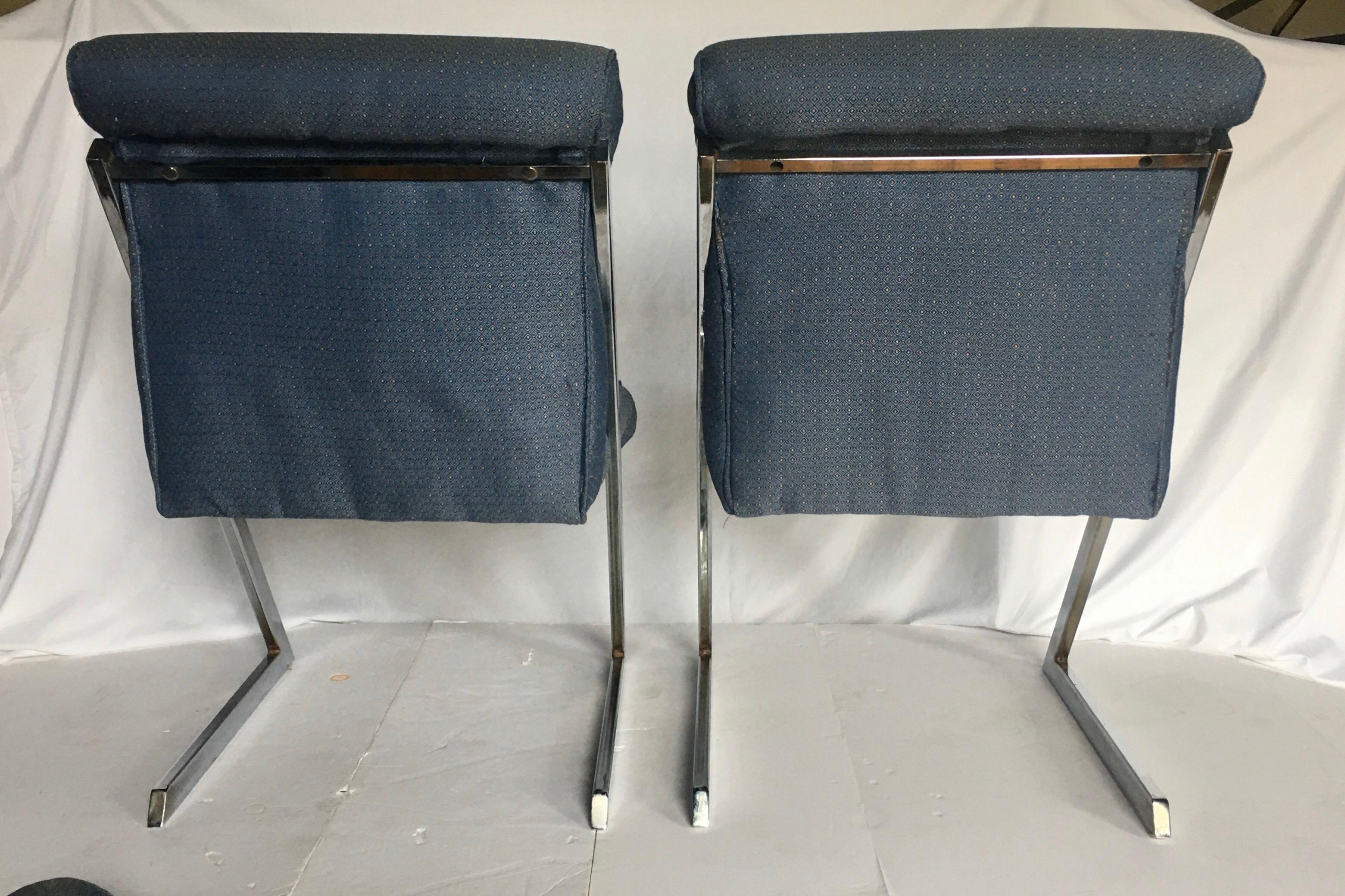 Late 20th Century Milo Baughman Style Mid-Century Modern Z Chrome Cantilever Side Dining Chairs