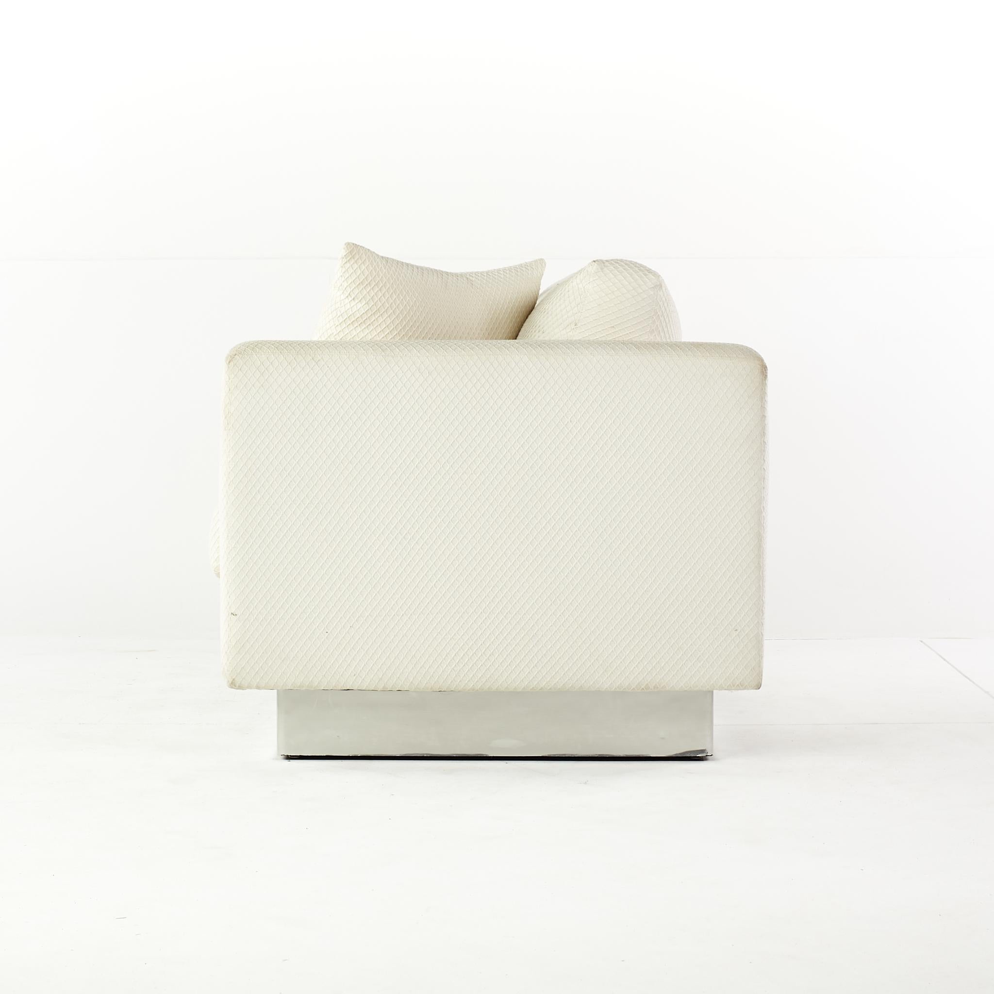 Upholstery Milo Baughman Style Mid-Century Modernist Chrome Base Loveseat For Sale