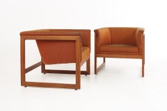 Milo Baughman Style Mid Century Monarch Cube Lounge Chairs, a Pair