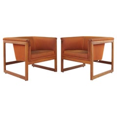 Milo Baughman Style Mid Century Monarch Cube Lounge Chairs, a Pair